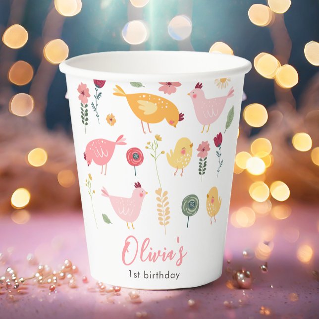 Gobelets En Papier Petite Fille De Poulets Ferme Pâques Poulet Annive (Créateur téléchargé)