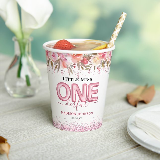 Gobelets En Papier Petite fille Little Miss 1er Anniversaire mondain (Insitu)