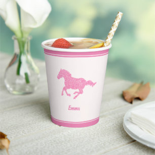 Gobelets En Papier Petite fille Nom Cheval Amant Parties scintillant 