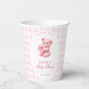 Gobelets En Papier Petite Ourson Rose à Carreaux Baby Shower
