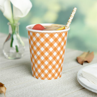 Gobelets En Papier Petites tasses de papier En vichy orange Cutie