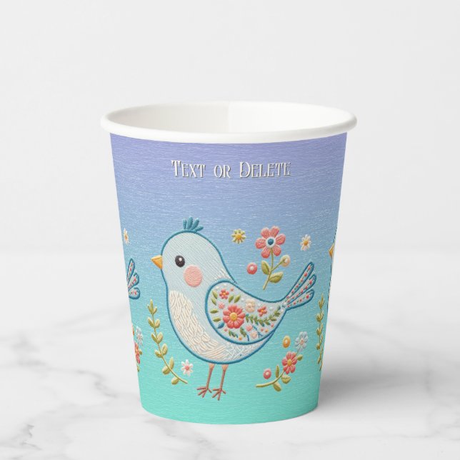Gobelets En Papier Petites tasses de papier floral d'oiseaux bleus (Gauche)