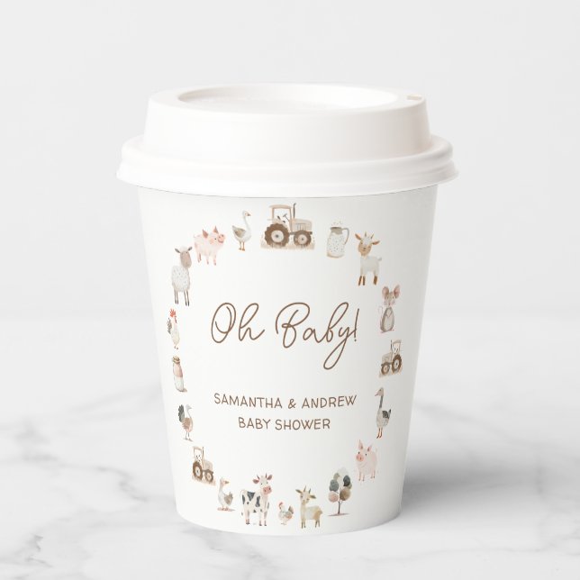 Gobelets En Papier Petits animaux de ferme minimes Baby shower de la  (Recto)