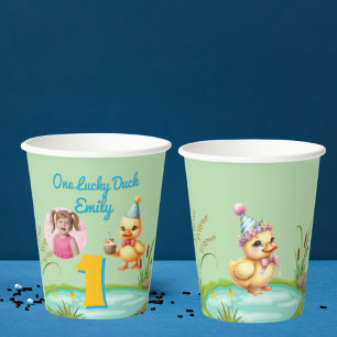 Gobelets En Papier Photo d'anniversaire pour enfants One Lucky Duck