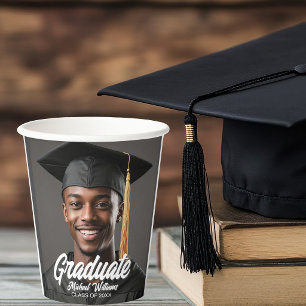Gobelets En Papier Photo de diplômé avec texte en gras pour fête de f