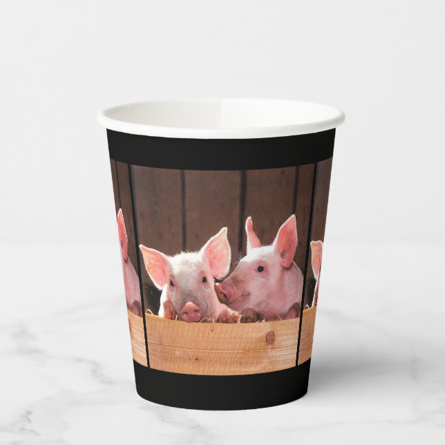 Gobelets En Papier Photo d'un animal de porcelets roses mignons (Gauche)