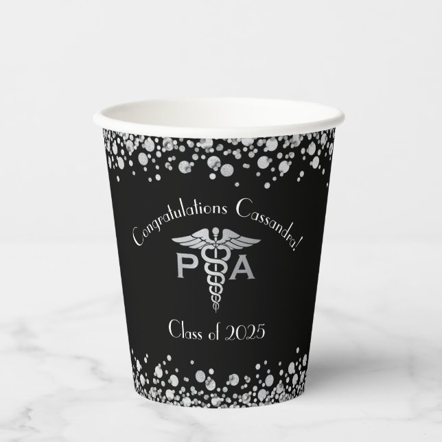Gobelets En Papier Physician Assistant PA Graduation Black Silver (Recto)