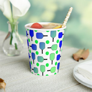 Gobelets En Papier Pickleball Party Blue Green Paddles et balles