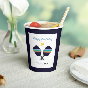 Gobelets En Papier Pickleball Party Sports Bleu foncé Paddles rayées