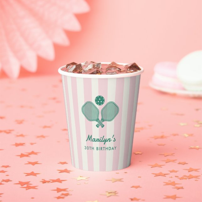 Gobelets En Papier Pickleball Pink Green Preppy fête d'anniversaire (Insitu)