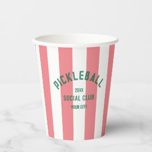 Gobelets En Papier Pickleball Social Club Pink Cabana Stripe Party