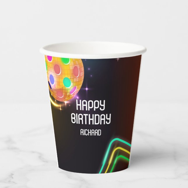 Gobelets En Papier Pickleball Sports Neon Thème Disco ball Party (Recto)