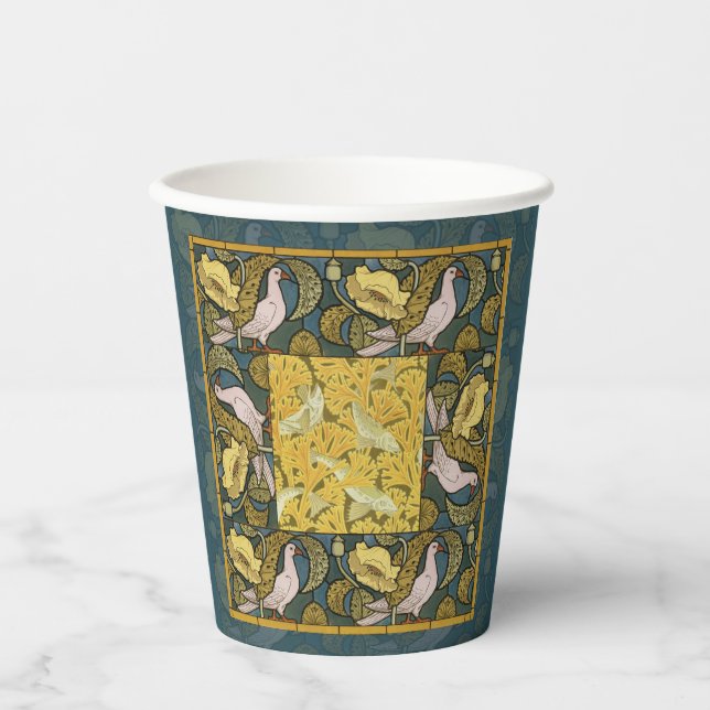 Gobelets En Papier Pigeon Blue Yellow Fish Art Nouveau (Recto)