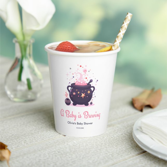 Gobelets En Papier Pink A Baby brasse le Baby shower d'Halloween (Insitu)