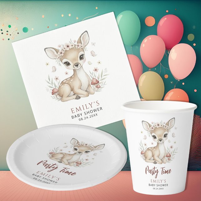 Gobelets En Papier Pink Blush Woodland Deer Girl Baby Shower (Créateur téléchargé)