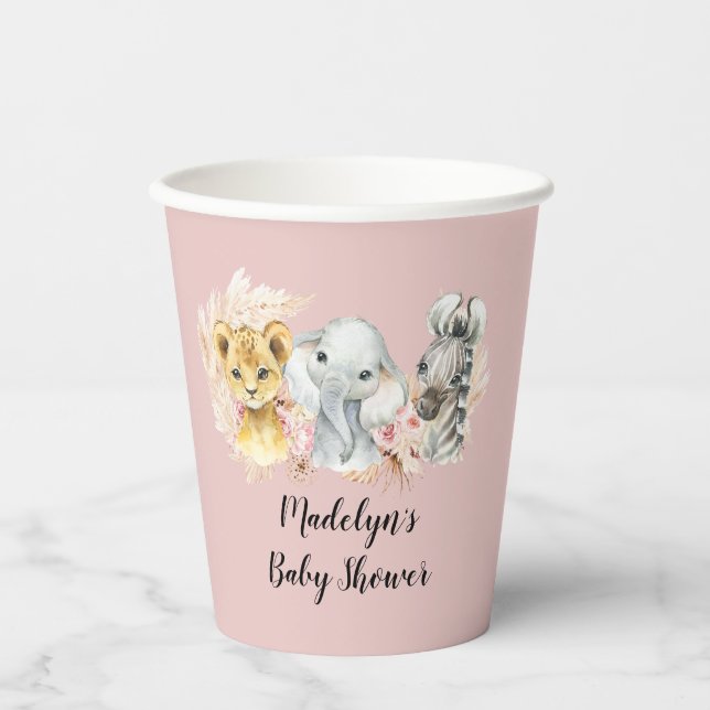Gobelets En Papier Pink Boho Safari Party Animaux Girl Paper Cup (Recto)