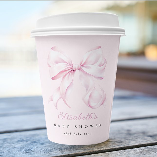 Gobelets En Papier Pink Bow Baby shower fille mignonne (Créateur téléchargé)