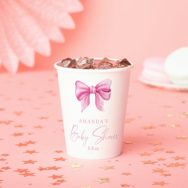 Gobelets En Papier PINK BOW fille Baby shower (Insitu)