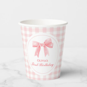 Gobelets En Papier Pink Bow preppy Coquette 1er anniversaire