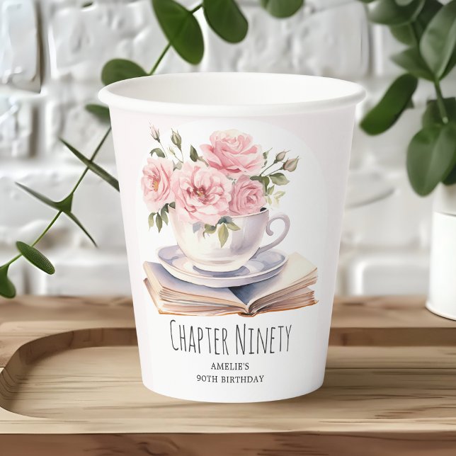 Gobelets En Papier Pink Floral 90e thème du livre Anniversaire (Créateur téléchargé)