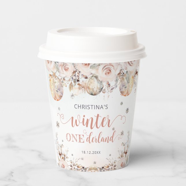 Gobelets En Papier Pink Gold Winter Onederland Girl Anniversaire (Recto)