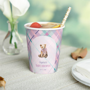 Gobelets En Papier Pink & Lavender Plaid Teddy Bear Baby shower