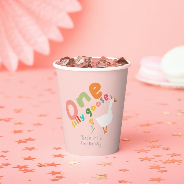 Gobelets En Papier Pink One Silly Goose Girls Premier Anniversaire (Insitu)