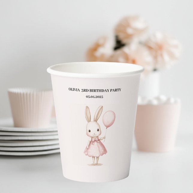Gobelets En Papier Pink Pastel Bunny Pâques | Anniversaire enfant (Créateur téléchargé)