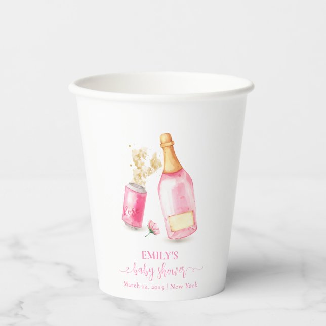 Gobelets En Papier Pink Poppin Champagne Beer Girl Baby shower (Recto)