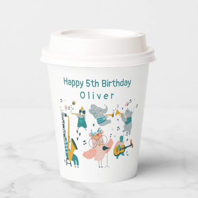 Gobelets En Papier Pink Songbird avec Animal Band Anniversaire (Recto)
