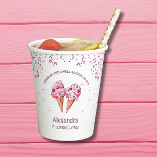 Gobelets En Papier Pink Sprinkles Girl Ice Cream 1er Anniversaire