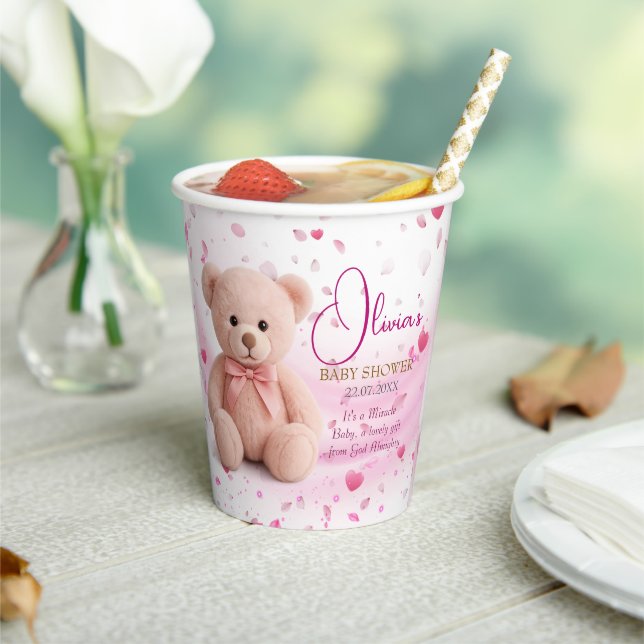 Gobelets En Papier Pink Teddy Bear Baby Shower Paper Cup – Party Cups (Insitu)