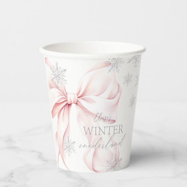 Gobelets En Papier Pink Winter Onederland Argent 1er anniversaire (Recto)