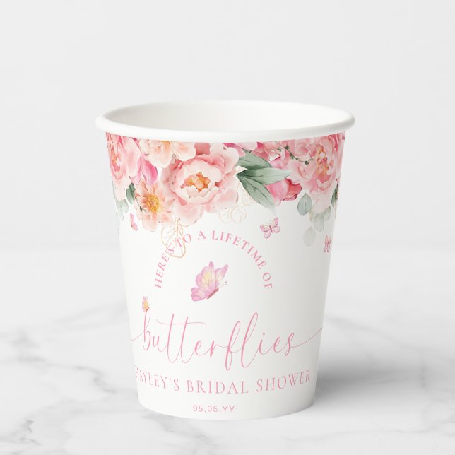 Gobelets En Papier Piper Peony Une vie de papillons Baby Shower (Recto)