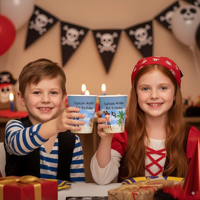 Gobelets En Papier Pirate anniversaire thème fête trésor perroquet (Créateur téléchargé)