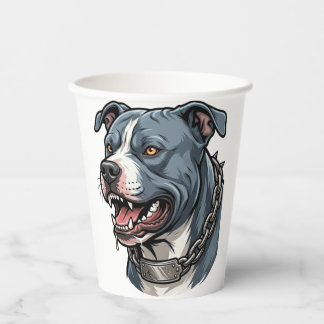 Gobelets En Papier Pit Bull Gris Bleu Féroce avec Collier à Chaîne à 