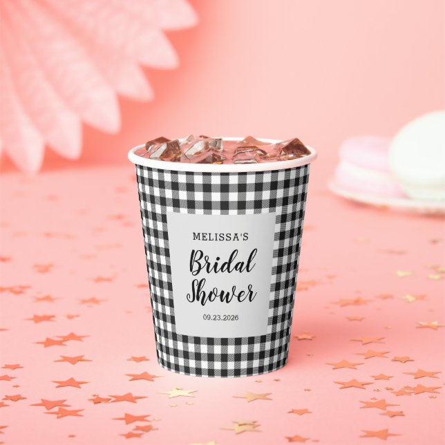 Gobelets En Papier Plaids de douche de mariée Noir Blanc Gingham (Insitu)