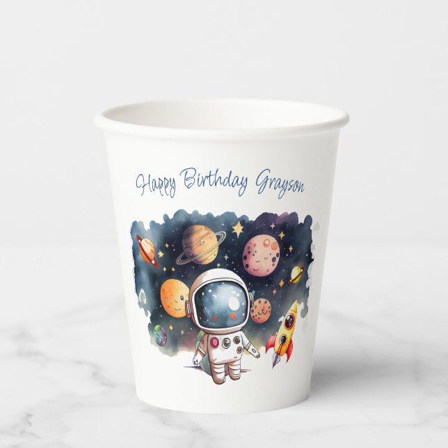 Gobelets En Papier Planètes de l'extérieur Enfant Anniversaire (Recto)