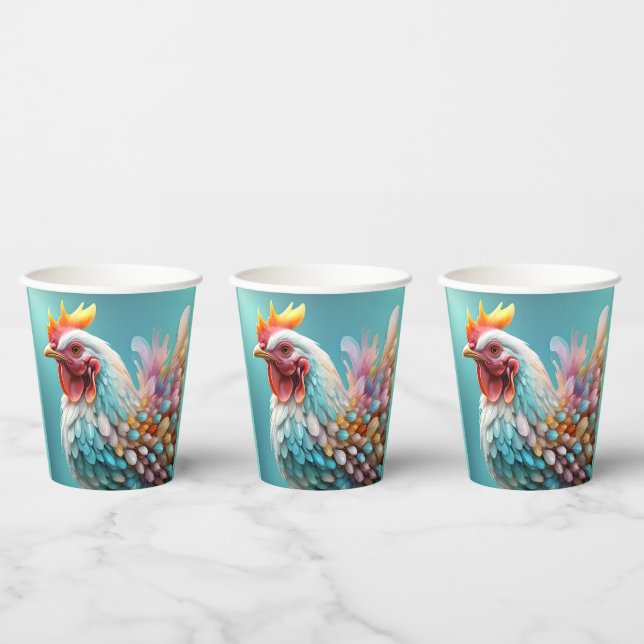 Gobelets En Papier "Plumes de couleur : le poulet arc-en-ciel" (Multi)