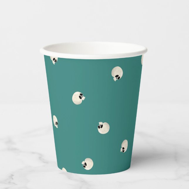 Gobelets En Papier Points de crâne Kawaii mous aléatoires mi-vert (Recto)