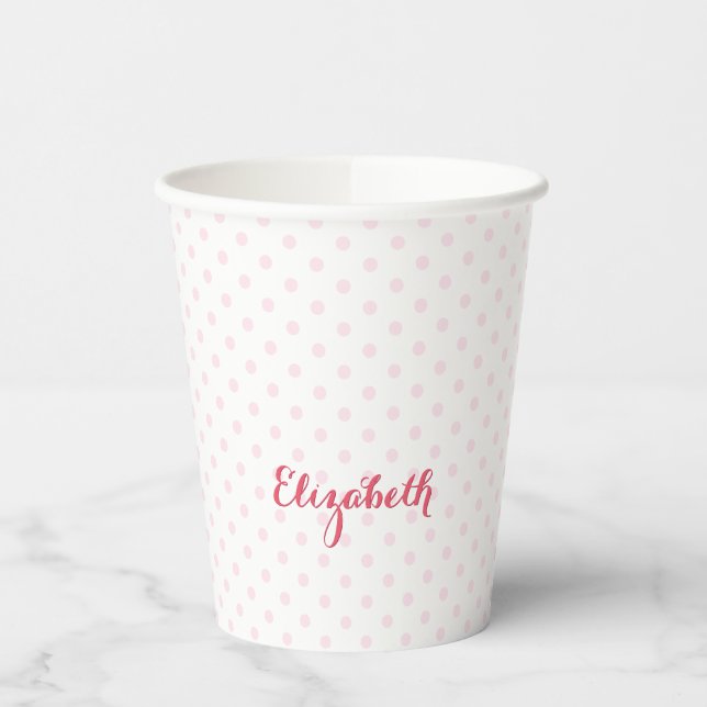 Gobelets En Papier Pois rose Monogramme Enfants Filles Anniversaire (Gauche)