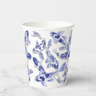 Gobelets En Papier Poisson koi bleu et blanc