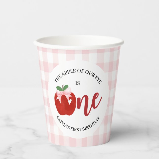 Gobelets En Papier Pomme de notre oeil Arc rose anniversaire (Recto)
