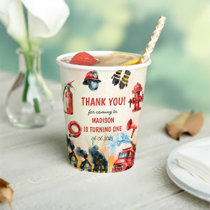 Gobelets En Papier Pompier Camion 1er fête d'anniversaire