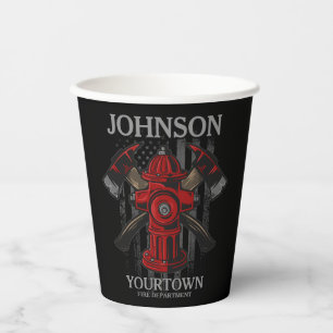 Gobelets En Papier Pompier NOM Fire Department Hydrant USA Drapeau