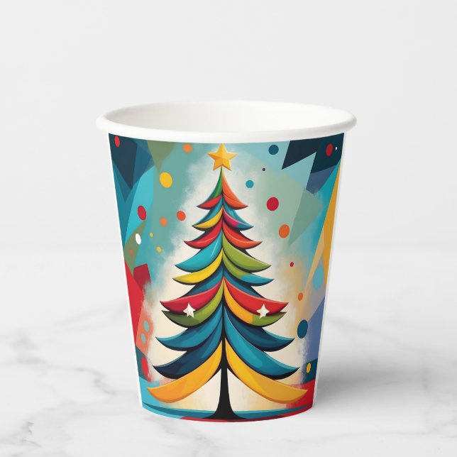 Gobelets En Papier Pop Art Géométrique Noël Branches en plumes (Recto)