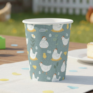 Gobelets En Papier Poules rêvant dans le poulailler en bleu sarcelle