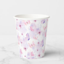 Gobelets en papier pour fête papillon violet et ro