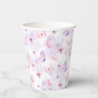 Gobelets en papier pour fête papillon violet et ro