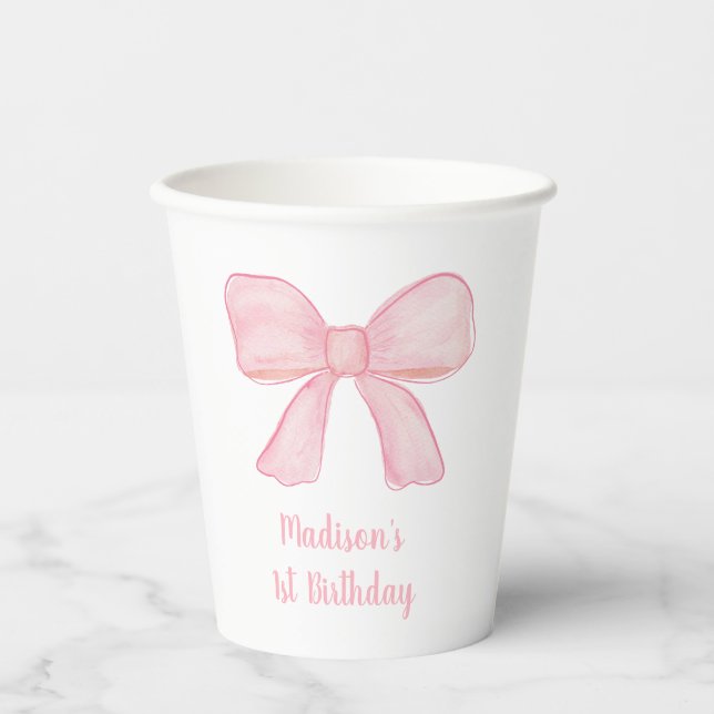 Gobelets En Papier Premier anniversaire de la Bow rose (Recto)